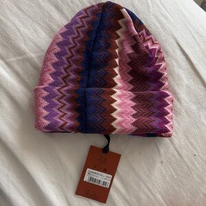 Missoni Multicolor Zigzag Knit Hat Beanie Pink Red